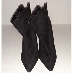 Women's Booties Size 6.5 Faux Suede Pointed Toe Ankle Shoes Back Zipper Heels